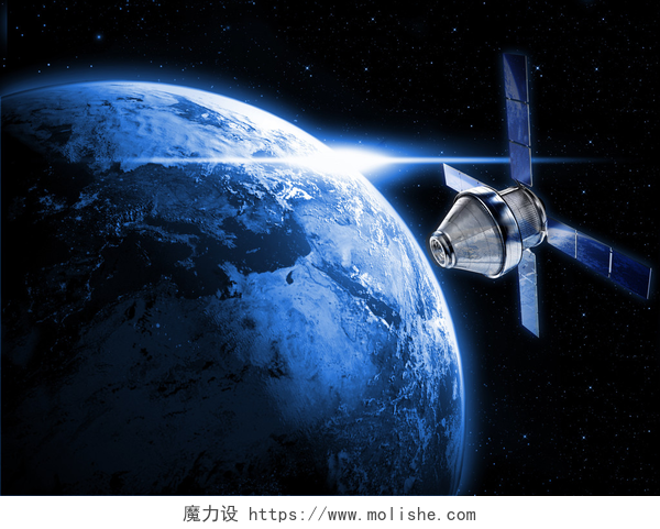在太空中的地球和卫星在传输数据在太空中的卫星传输数据